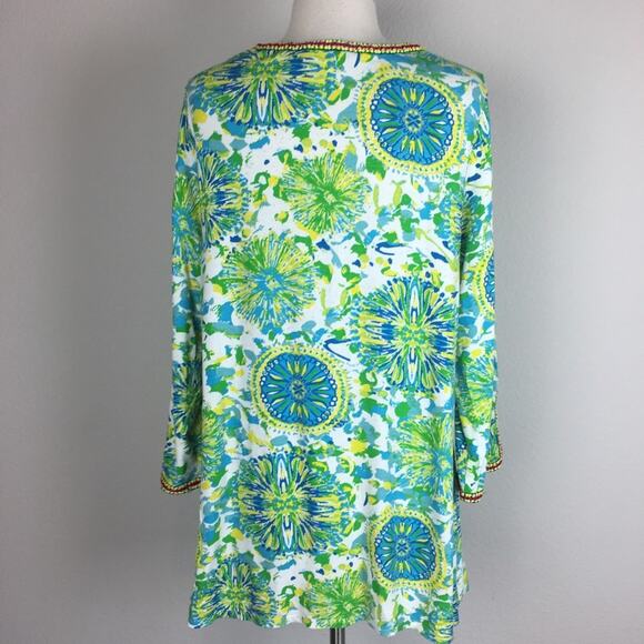 Soft Surroundings White  Green Floral Embroidered Knit Top Medium - Picture 5 of 9